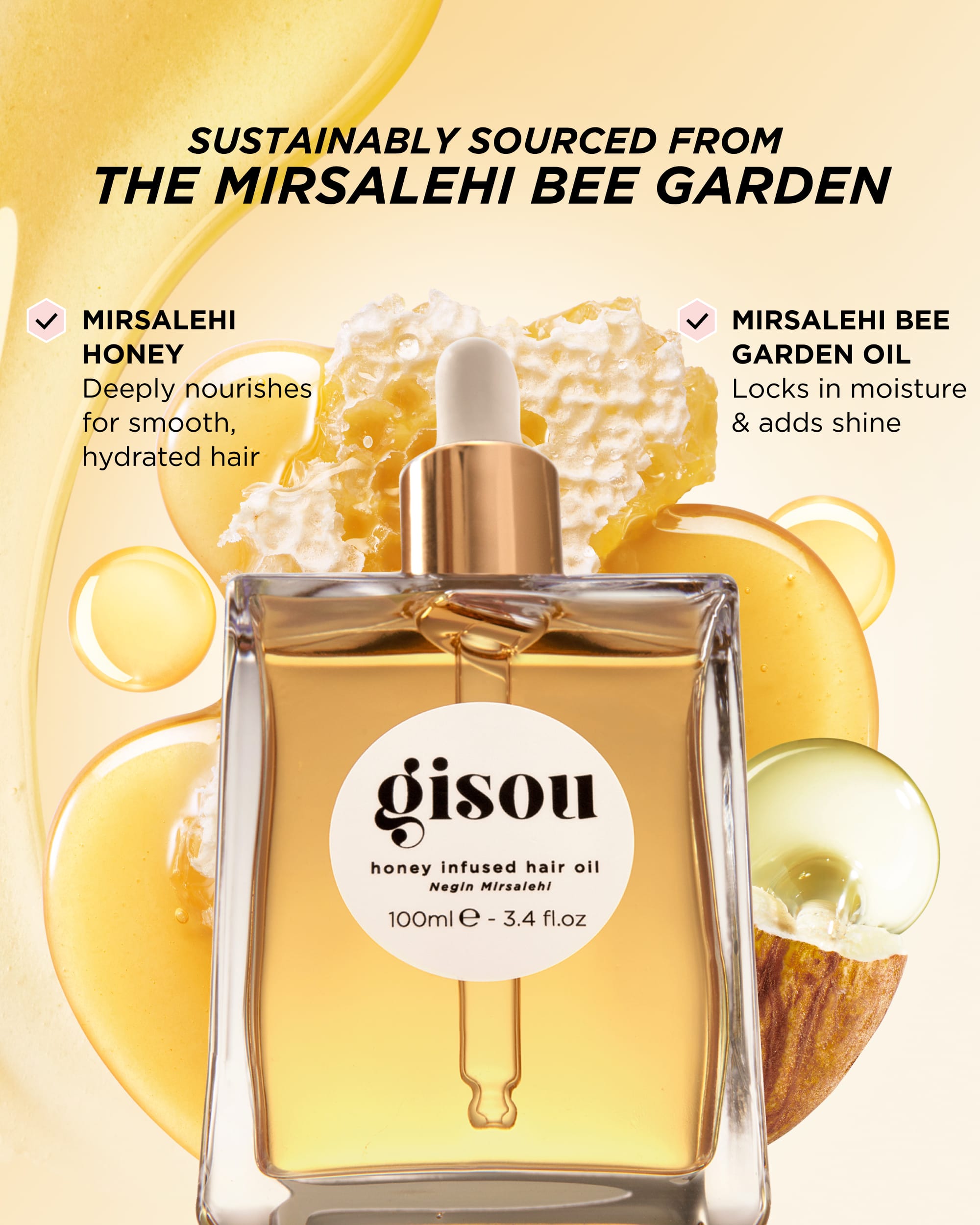Gisou Olio per capelli infuso al miele da viaggio arricchito con miele  Mirsalehi per nutrire e idratare profondamente i capelli (50,3 ml) :  : Bellezza